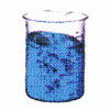 Beaker with blue liquid.