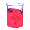 Beaker with pink liquid.