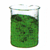 Beaker with green liquid.