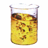 Beaker with light yellow liquid.